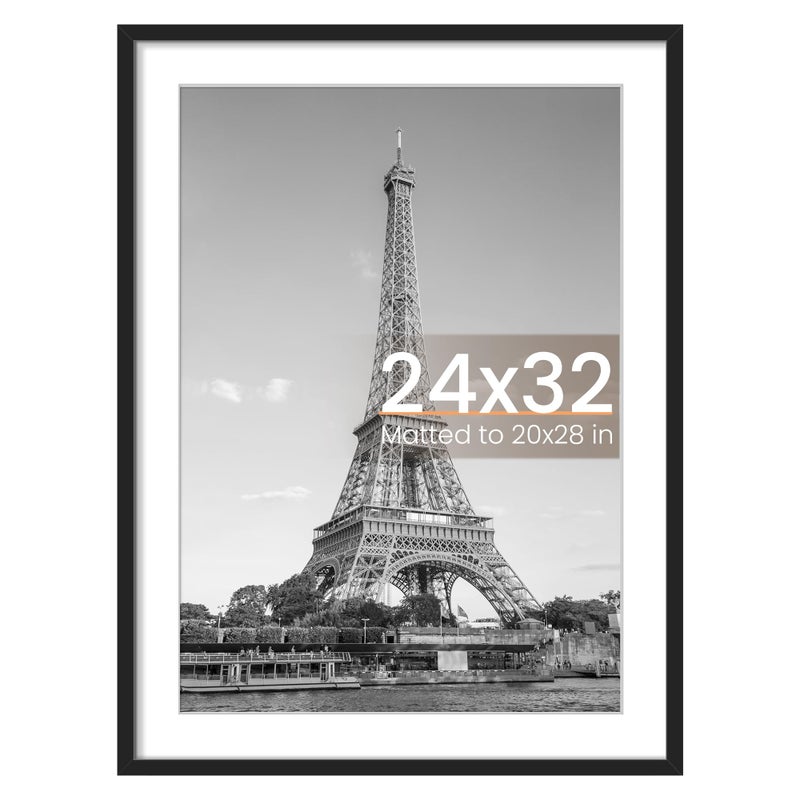 upsimples 24x32 Poster Frame, Display Pictures 20x28 with Mat or 24 x 32 Without, Wall Hanging Picture Frames, Black, 1 Pack - Image 1