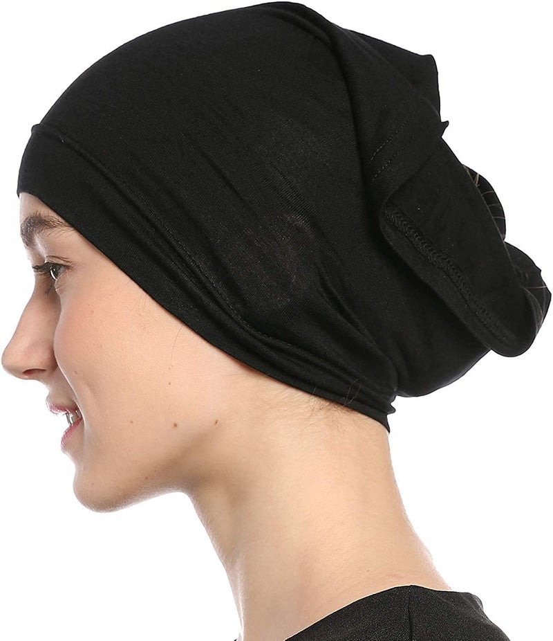PAROPKAR Women's Cotton Ninja Stretch Jersey Coverage Black Hijab Cap Under Head Wrap Under Scarf Head Wraps Headgear Headband Wristband Bandana Hijab Tube Unisex - Image 5