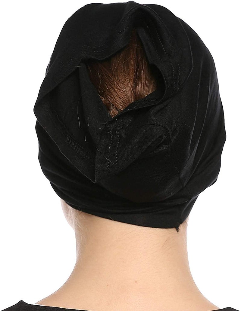 PAROPKAR Women's Cotton Ninja Stretch Jersey Coverage Black Hijab Cap Under Head Wrap Under Scarf Head Wraps Headgear Headband Wristband Bandana Hijab Tube Unisex - Image 4