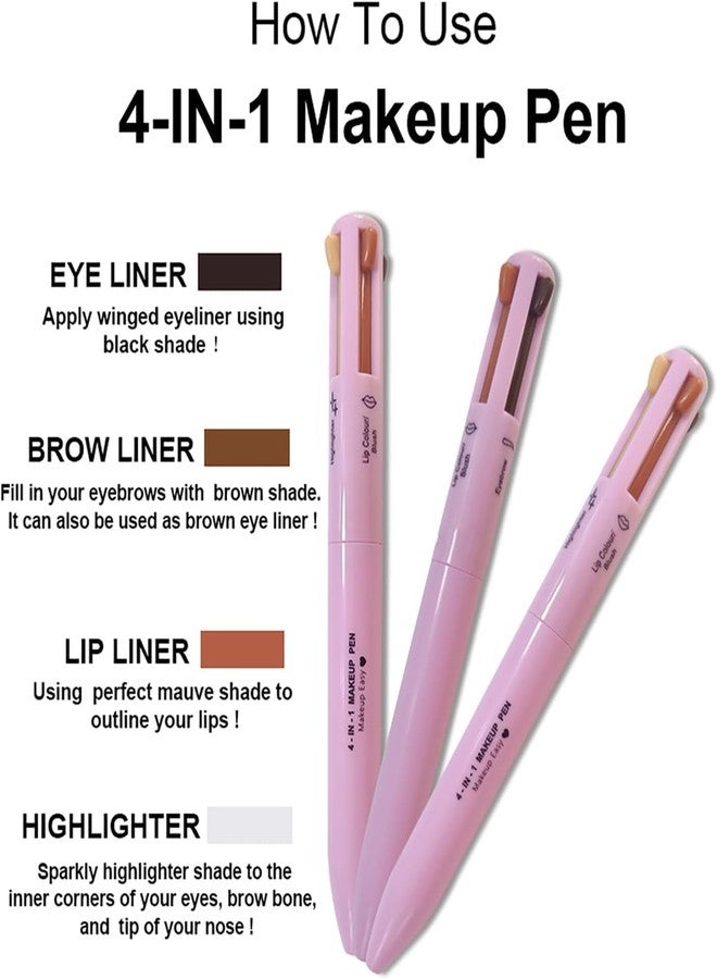 Flair Fusion Matte Beauty 4 In 1 Touch Up Makeup Pen With- Eye Liner, Lip Liner, Highlighter & Eyebrow Pencil, Pink - Image 5