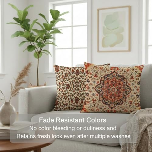 STITCHNEST Set of 2 Polycotton Cushion Covers – 24x24 Inches – Vintage Persian Floral & Medallion Print – Traditional Sofa Cushion Covers for Living Room & Home Decor - Image 5