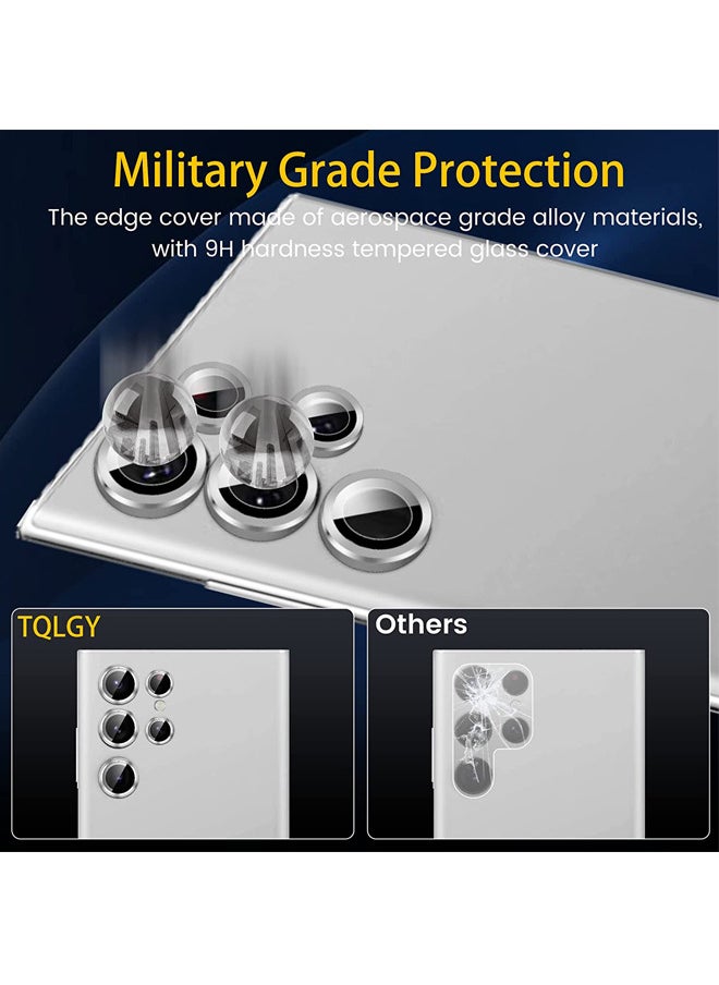 Rock Pow - Samsung Galaxy S23 Ultra Camera Lens Protector 9H Tempered Glass Camera Cover Screen Protector Metal Individual Ring for S23 Ultra Accessories with Installation Tray Set of 5 Sliver - Image 1