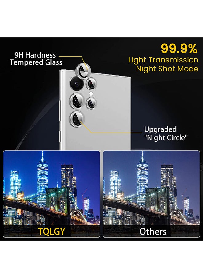 Rock Pow - Samsung Galaxy S23 Ultra Camera Lens Protector 9H Tempered Glass Camera Cover Screen Protector Metal Individual Ring for S23 Ultra Accessories with Installation Tray Set of 5 Sliver - Image 1