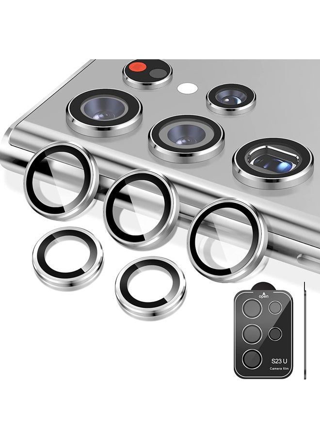 Rock Pow - Samsung Galaxy S23 Ultra Camera Lens Protector 9H Tempered Glass Camera Cover Screen Protector Metal Individual Ring for S23 Ultra Accessories with Installation Tray Set of 5 Sliver - Image 1