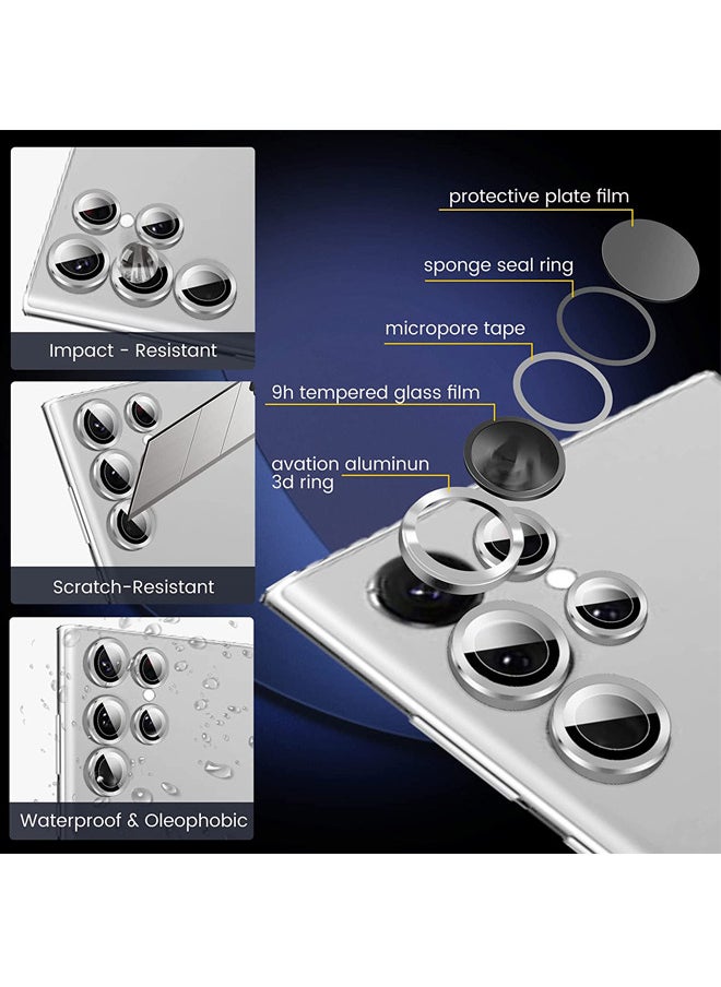 Rock Pow - Samsung Galaxy S23 Ultra Camera Lens Protector 9H Tempered Glass Camera Cover Screen Protector Metal Individual Ring for S23 Ultra Accessories with Installation Tray Set of 5 Sliver - Image 1