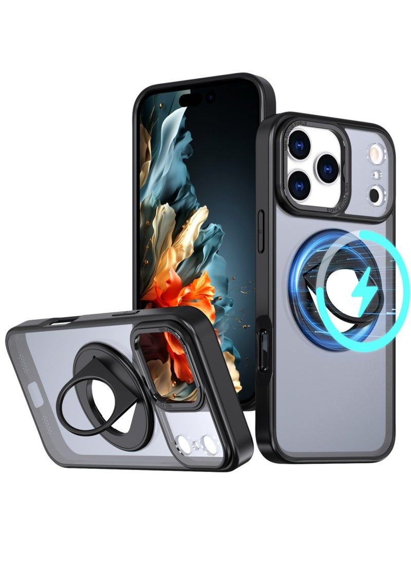 X-level Compatible with iPhone 17 Pro Max Case with Invisible Magnetic O-Ring Stand Military-Grade Translucent Case [Compatible with Mag-Safe][Great Grip Feeling], Black - Image 1