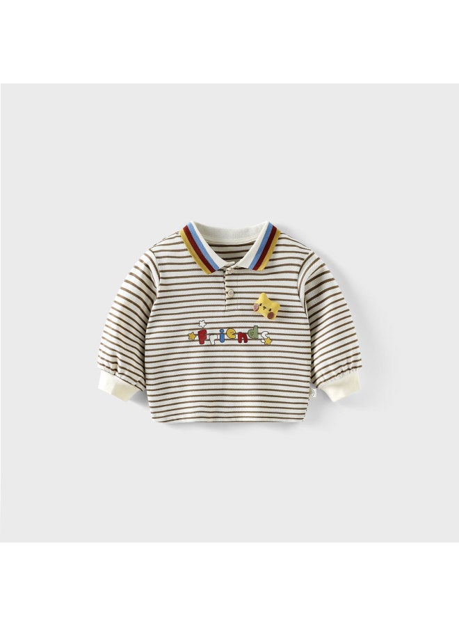 【non-refundable And Non-exchangeable】children's Striped T-shirt 2026 New Style Spring/autumn Boy Doll Cartoon Base Layer Top Trendy