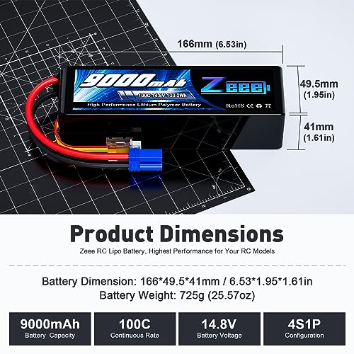 Zeee 4S Lipo Battery 9000mAh 14.8V 100C RC Lipos EC5 Connector with Metal Plates Compatible for Xmaxx RC Car RC Truck RC Tank RC Models - Image 2
