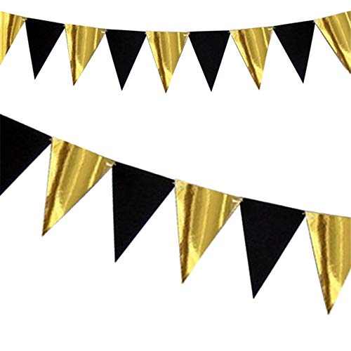 TOYXE Paper Pennant Triangle Buntings Flags Banner Set of 3 Golden Black - Image 2