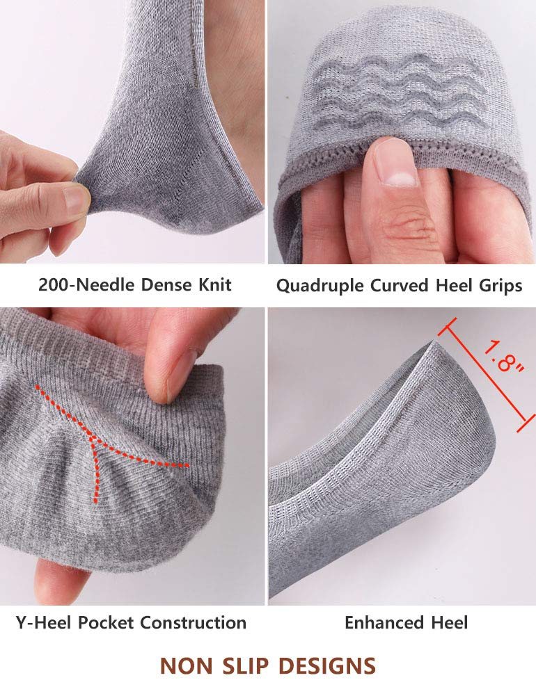 VERO MONTE 4 Pairs COTTON No Show No Slip Socks Women Athletic (GREY, 8-9.5) - Image 5