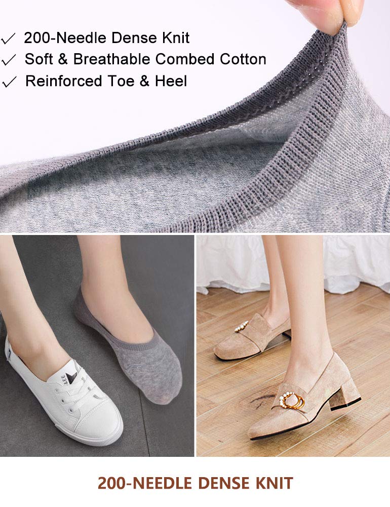 VERO MONTE 4 Pairs COTTON No Show No Slip Socks Women Athletic (GREY, 8-9.5) - Image 3