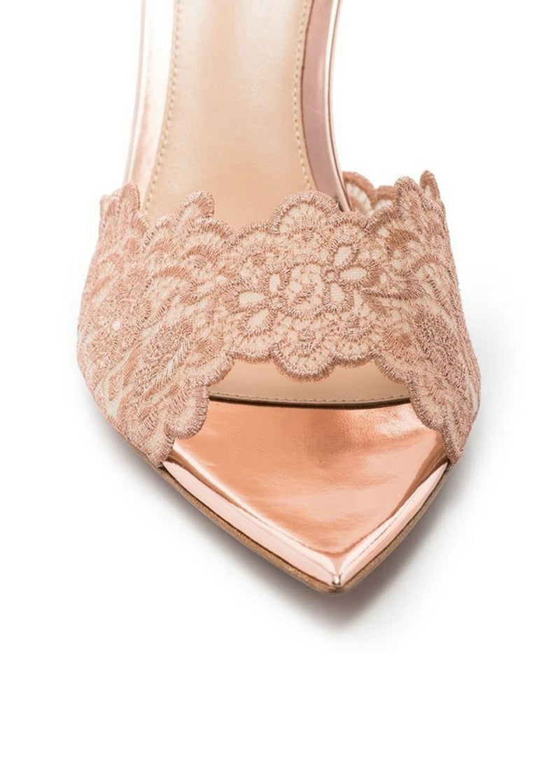 Loquat Women's Embroider Pointed Toe One Line Design High Heeled Sandals Stiletto Heel Open Toe Slip On High Heels Slippers Champagne 8.5CM  - Image 2