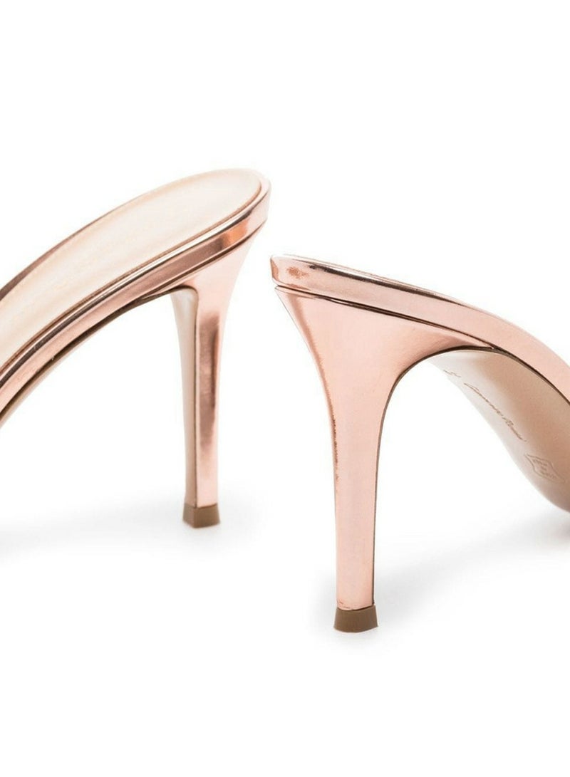Loquat Women's Embroider Pointed Toe One Line Design High Heeled Sandals Stiletto Heel Open Toe Slip On High Heels Slippers Champagne 8.5CM  - Image 3