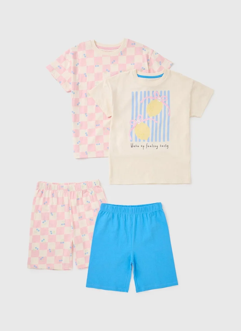 ماتلان 2 Pack Girls Multicolour Lemon Short Pyjama Set