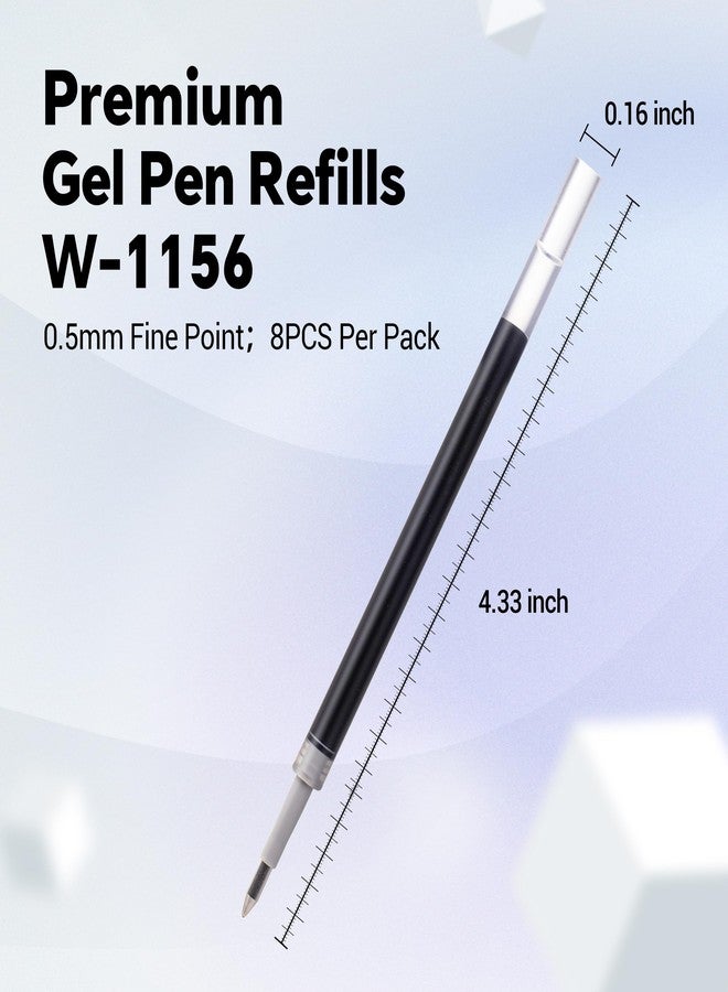 WRITECH عبوات إعادة تعبئة أقلام جل WRITECH W-1156: رأس رفيع 0.5 مم، حبر أسود، عبوة من 8 عبوات قابلة للسحب، سريعة الجفاف وكتابة سلسة - Image 2