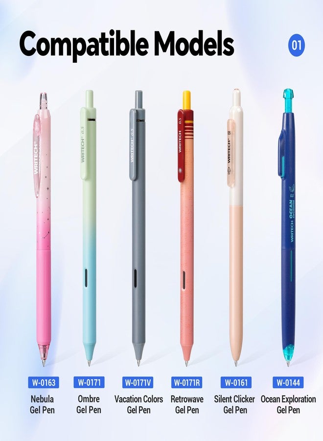 WRITECH عبوات إعادة تعبئة أقلام جل WRITECH W-1156: رأس رفيع 0.5 مم، حبر أسود، عبوة من 8 عبوات قابلة للسحب، سريعة الجفاف وكتابة سلسة - Image 3