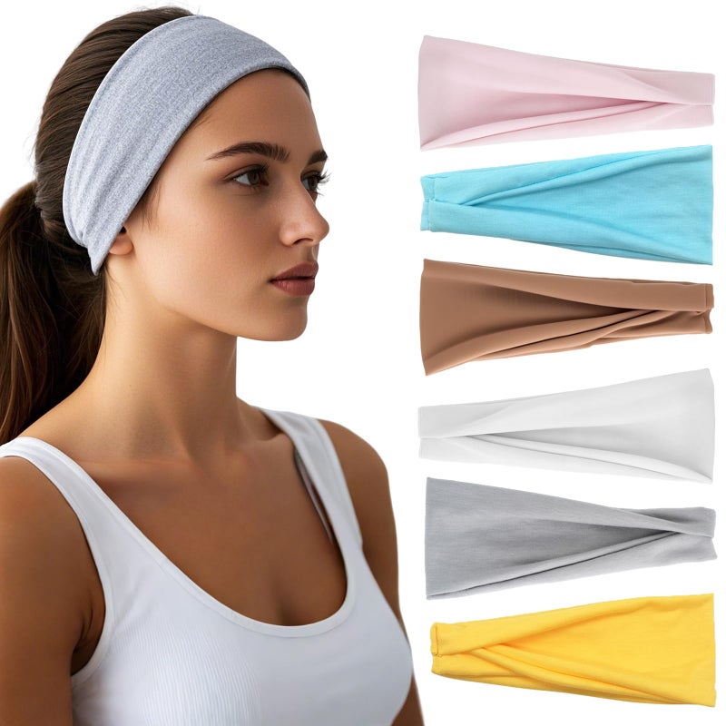 HSEM Headbands for Women - 6 Pack Wide Elastic Hair Bands | Stretchy Sweatbands Hair Bands | Soft Sports Thin Head Bands | Non-Slip Accessories Bands for Fashion, Washing Face, Workouts, Yoga, Daily Use - Image 1
