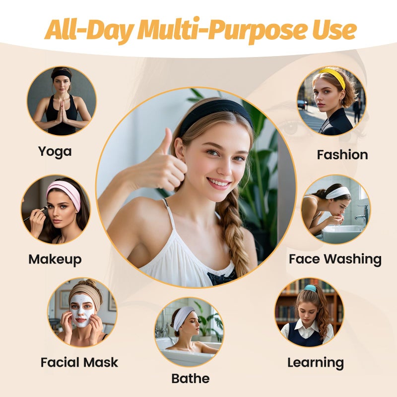 HSEM Headbands for Women - 6 Pack Wide Elastic Hair Bands | Stretchy Sweatbands Hair Bands | Soft Sports Thin Head Bands | Non-Slip Accessories Bands for Fashion, Washing Face, Workouts, Yoga, Daily Use - Image 4