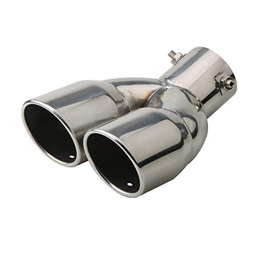 OtpOutopa Dual Exhaust Tip 25 inch Inlet Universal Car Exhaust Pipe Tail Throat Tail Pipe Stainless Steel Y Pipe Adjustable Car Thickened Muffler Slant Cut Tip CurvedSilver