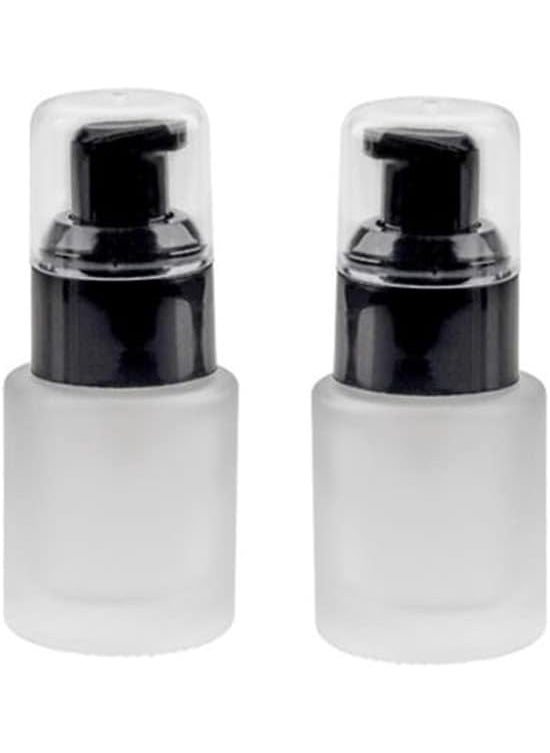 Honkenda 30ml 1OZ Frosted Glass Pump Bottles with Press Pump, Travel Size Refillable Empty Liquid Foundation Container Dispenser Storage Bottles for Cosmetic Lotion Essence Emulsion Sample (2 Pack) 