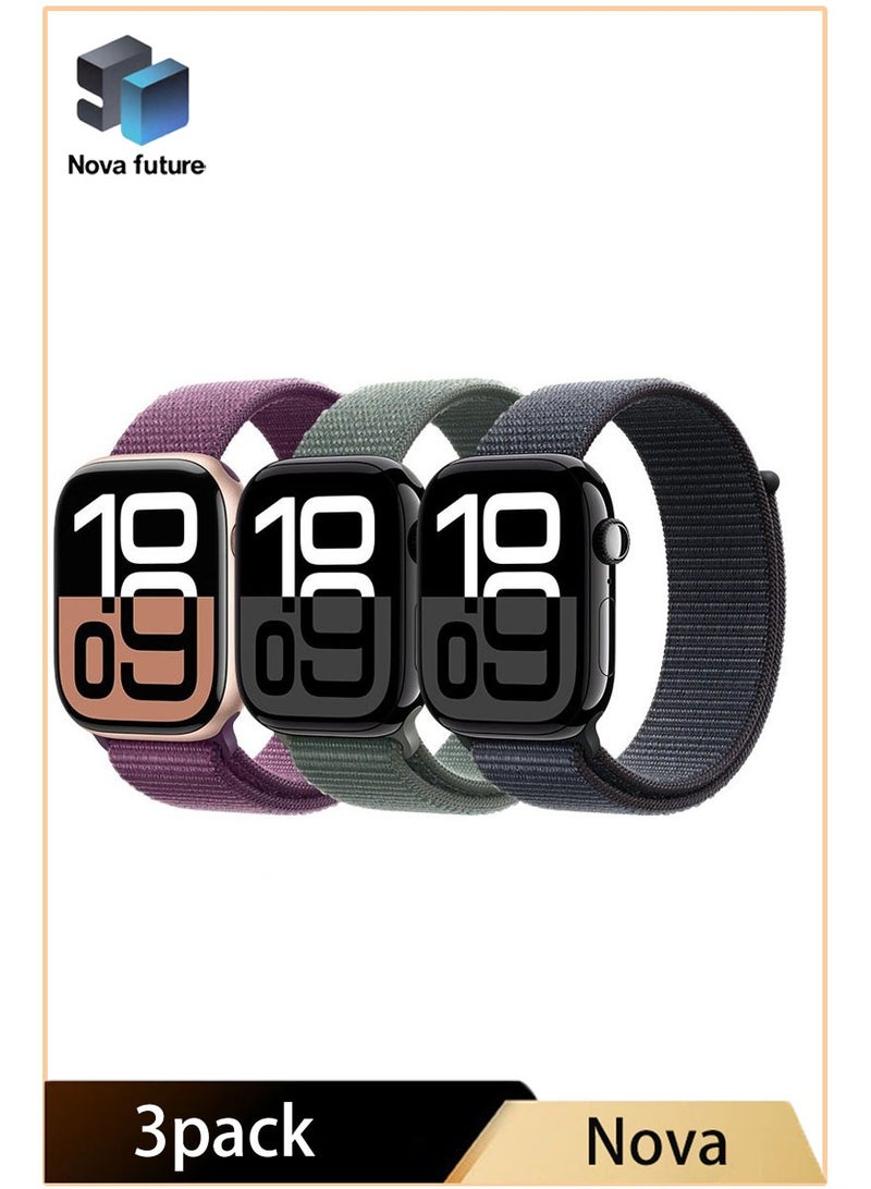 مستقبل نوفا مجموعة استبدال حزام نايلون من 3 قطع متوافقة مع أحجام أحزمة Apple Watch: 42 مم/44 مم/45 مم/46 مم/49 مم تناسب Apple Watch Ultra/Ultra 2/Ultra 3 وسلسلة 11/10/9/8/SE/7/6/5/4/3/2/1 وغيرها من الطرز متوفرة باللون الأسود/الأرجواني البرقوقي/الأخضر البحري(بدون ساعة يد) - Image 1