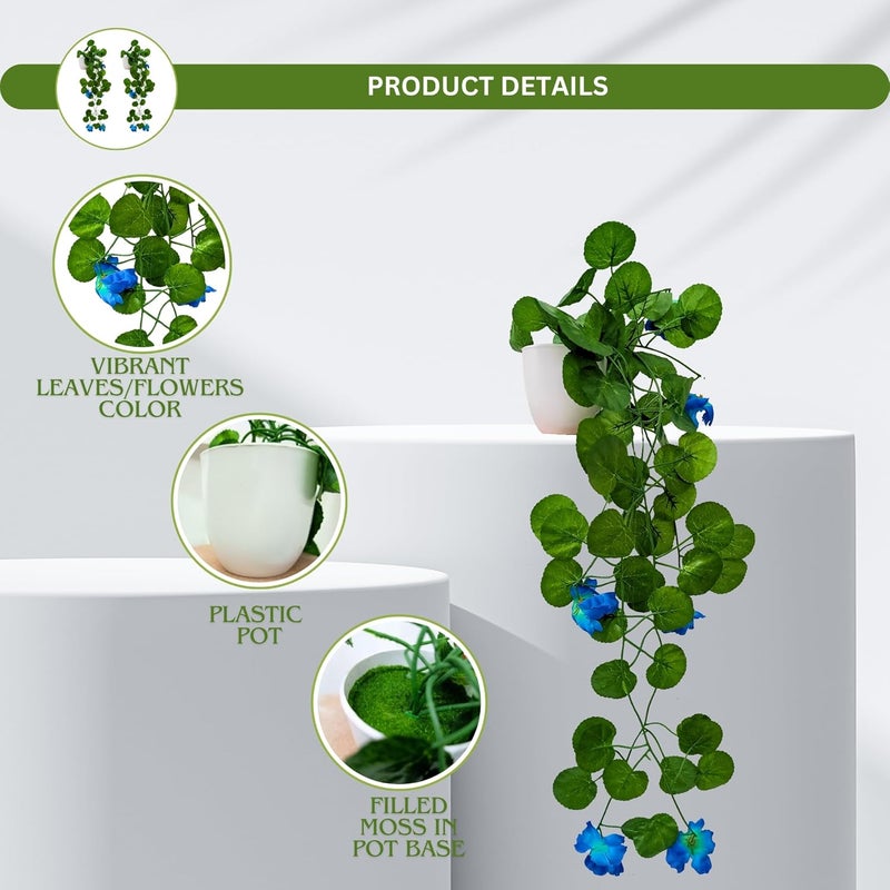 fancymart Artificial Flower Vine Plant Falling with Pot : Pack of 2 (Natural Touch & Feel)| Home Décor with Small Size Pot |Plant Hanging for Home Decor | Office Decor | Size 45 X 17 X 7 CM | 8164 - Image 2