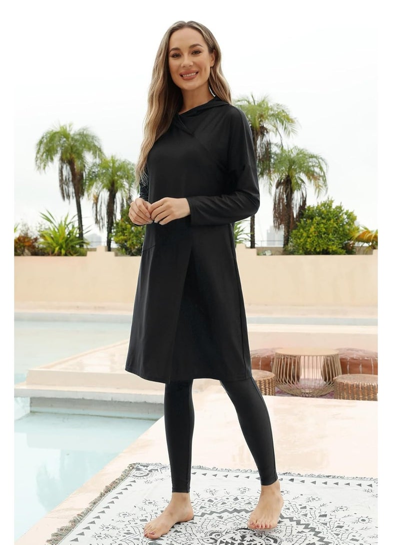 أوزيغالور مقاس XL 3 قطع ملابس سباحة نسائية من قطعة واحدة، UPF 50+، تشمل حجاب سباحة وقمصان بأكمام طويلة وسراويل - Image 3