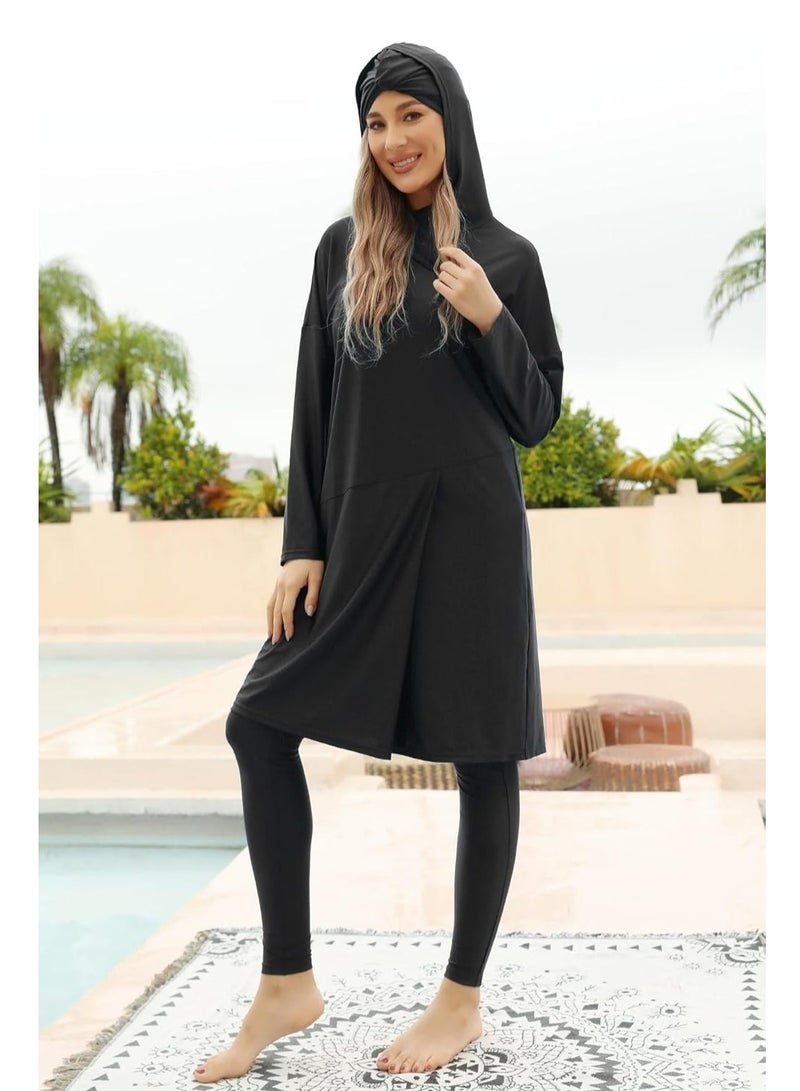 أوزيغالور مقاس XL 3 قطع ملابس سباحة نسائية من قطعة واحدة، UPF 50+، تشمل حجاب سباحة وقمصان بأكمام طويلة وسراويل - Image 4