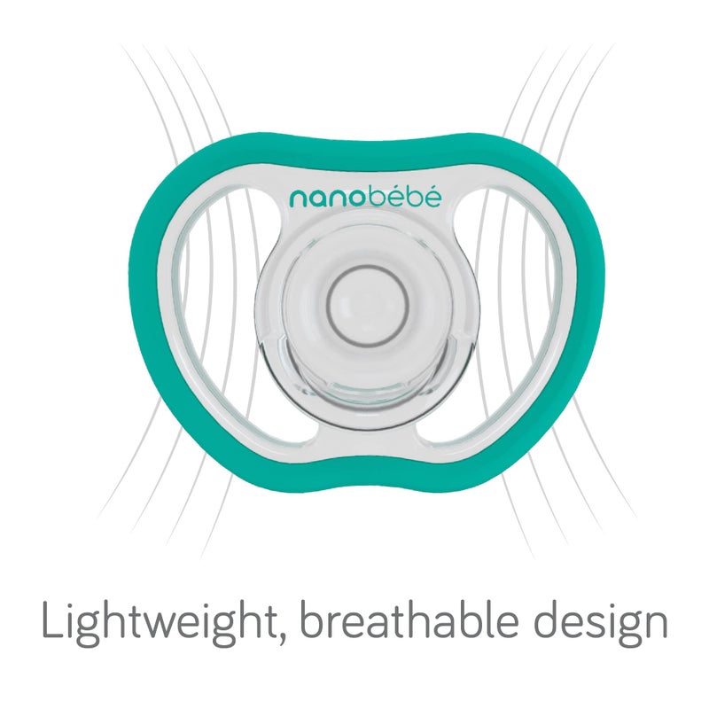 NANOBÉBÉ Nanobebe Active Baby Pacifiers 4-36 Months - Orthodontic, Lightweight and Vented, Curves Comfortably with Face Contour, 100% Silicone - BPA Free, Perfect Baby Registry Gift 4pk, Teal/Grey - Image 2