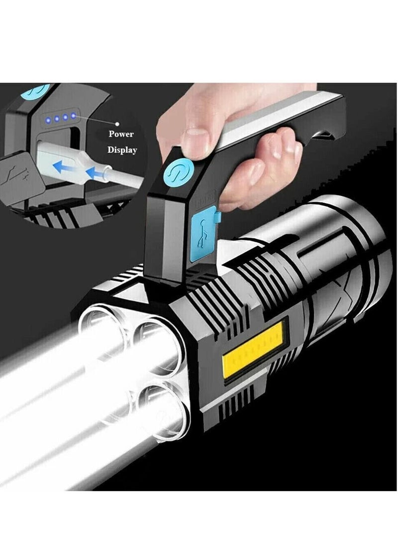 KASTWAVE - LED Flashlight Rechargeable, Handheld Torch Light for Outdoor Camping Emergency, 4 LED Zoomable Waterproof Ultra Bright USB Searchlight with COB Work Light - Image 1