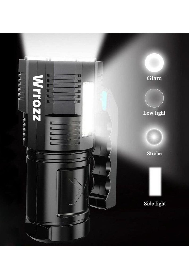 KASTWAVE - LED Flashlight Rechargeable, Handheld Torch Light for Outdoor Camping Emergency, 4 LED Zoomable Waterproof Ultra Bright USB Searchlight with COB Work Light - Image 1