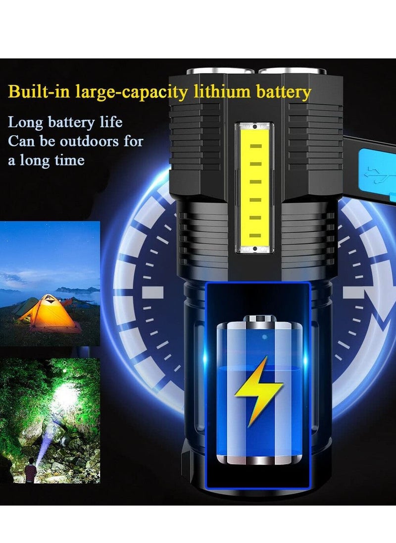 KASTWAVE - LED Flashlight Rechargeable, Handheld Torch Light for Outdoor Camping Emergency, 4 LED Zoomable Waterproof Ultra Bright USB Searchlight with COB Work Light - Image 1