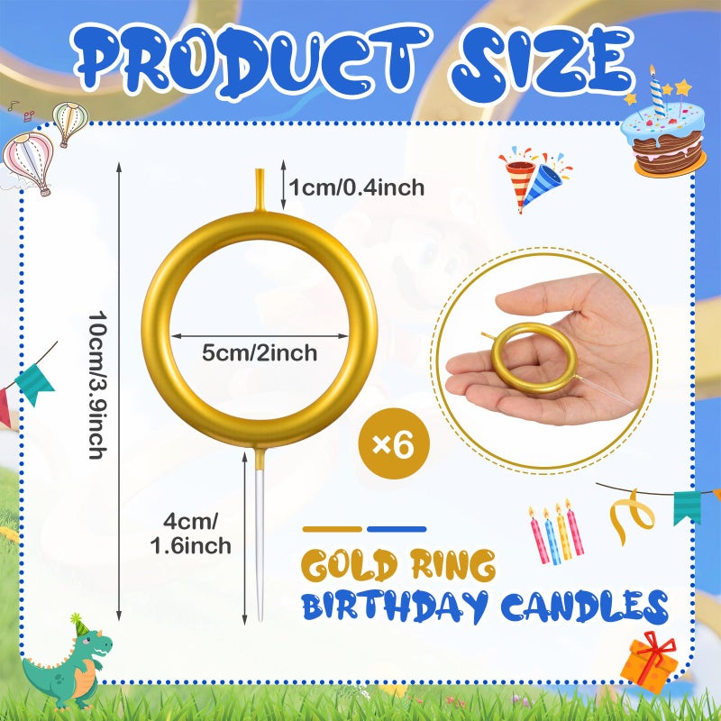 Conelist 6 Pcs Gold Ring Birthday Candles Cake Topper Cartoon Characters Themed Candle for Cartoon Theme Birthday Party Decorations Supplies - Image 2