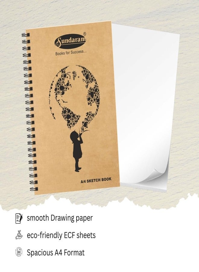 Sundaram A4 Sketch Book | Spiral Bound (Wiro) | 100 Pages Plain Drawing Book | 29.5 x 21 cm | Blank Art Pad for Sketching & Doodling | Pack of 1 | (Cover Page Design My Vary) - Image 3
