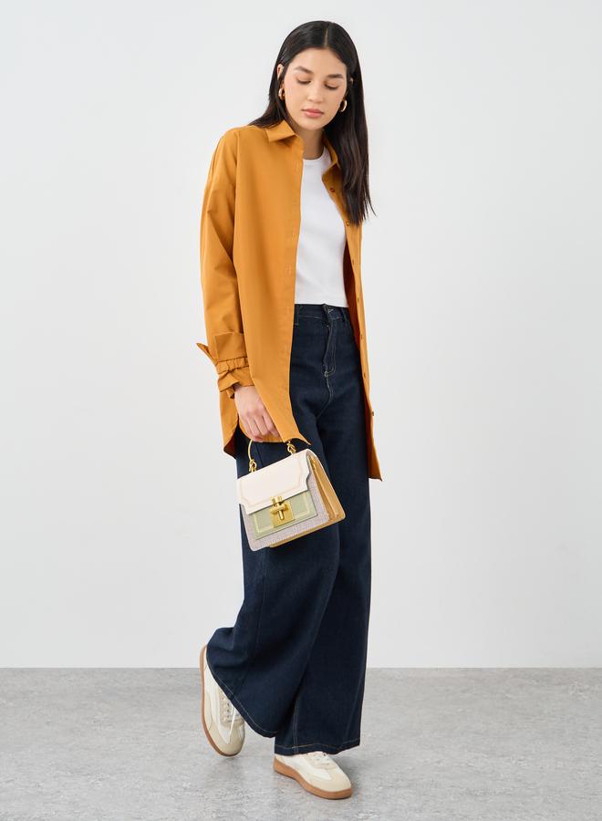 Styli Women Mustard Tie Cuff Longline Shirt - Image 2