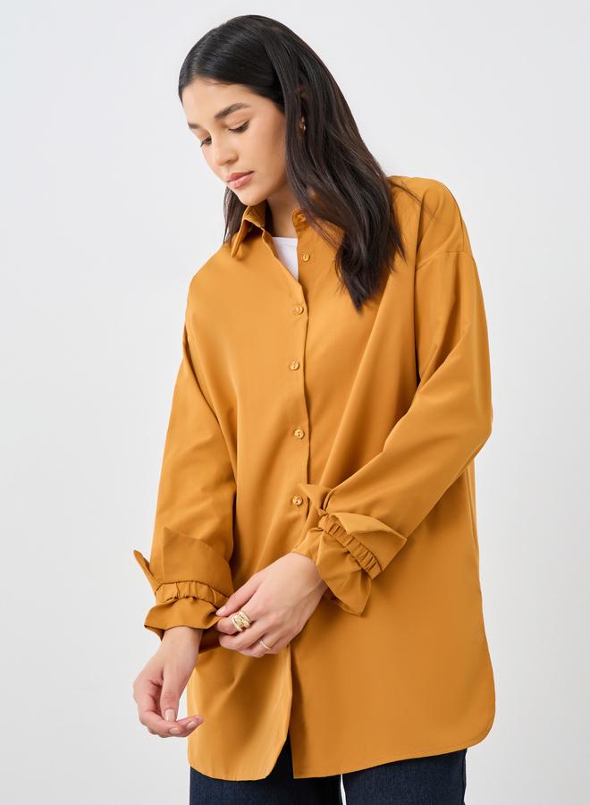 Styli Women Mustard Tie Cuff Longline Shirt - Image 3