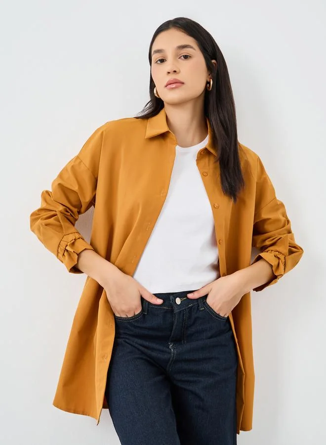 Styli Styli Women Mustard Tie Cuff Longline Shirt