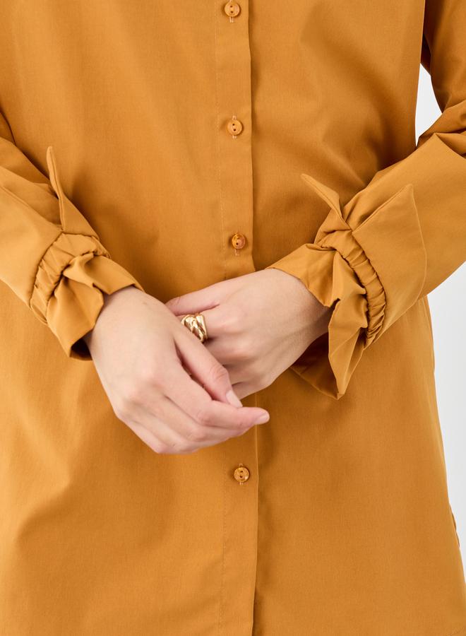 Styli Women Mustard Tie Cuff Longline Shirt - Image 4