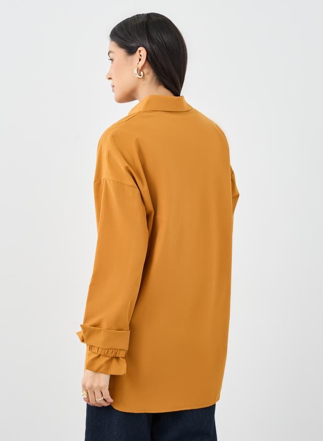 Styli Women Mustard Tie Cuff Longline Shirt - Image 5