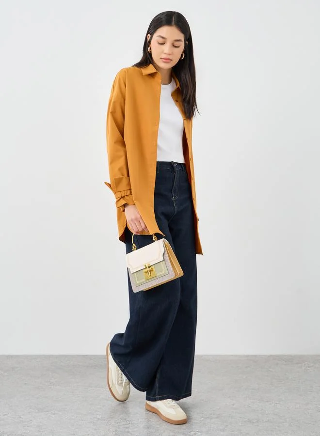 Styli Women Mustard Tie Cuff Longline Shirt