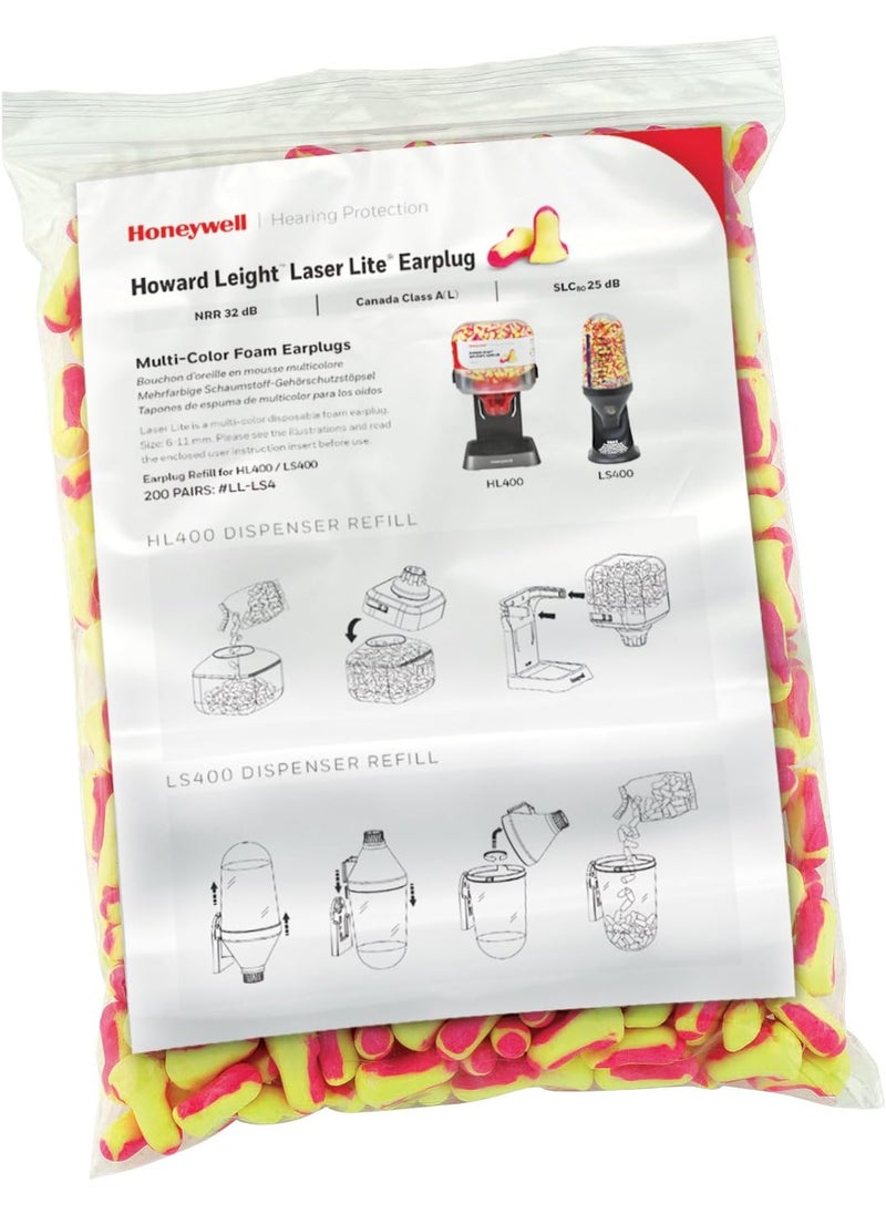 Howard Leight - Howard Leight Laser Lite Hi-Visibility Earplug Refill for HL400 Dispenser, 200 Pairs (LPF-LS4-REFILL), Yellow/Magenta - Image 1