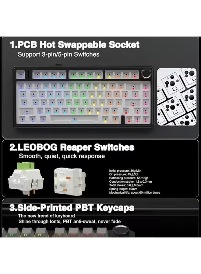 AULA F75 Gaming Mechanical Keyboard RGB Customized 75% Layout Side-engraving Gasket Mounted 80keys PBT Gradient Keycaps keyboard - Image 3