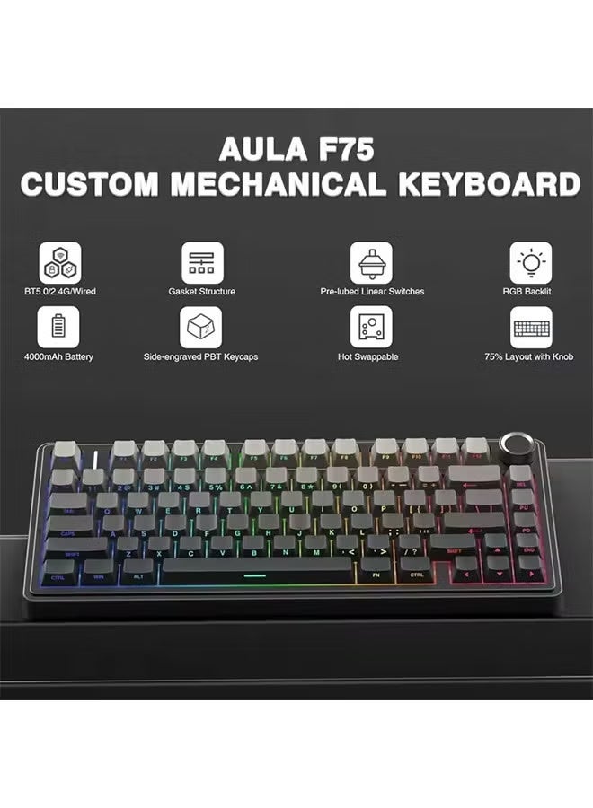 AULA F75 Gaming Mechanical Keyboard RGB Customized 75% Layout Side-engraving Gasket Mounted 80keys PBT Gradient Keycaps keyboard - Image 5