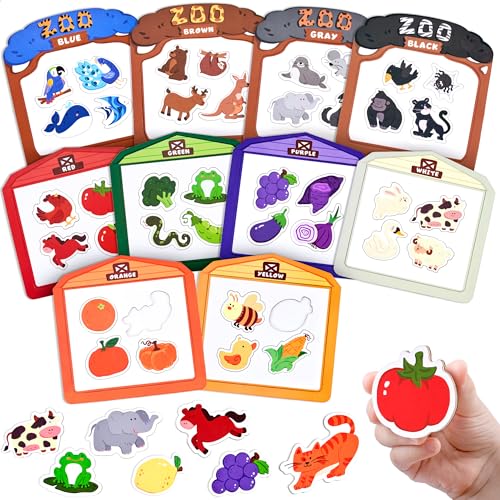 JoyCat Wooden Fridge Magnets for Toddlers 50PCS Magnetic Color Sorting Refrigerator Toys Farm Zoo Animal Magnets for Kids Baby Educational Learning Gifts for 2 3 4 5 Year Olds - Image 1