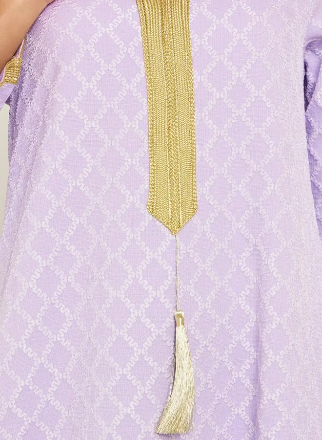 Amirah  Women Purple Jacquard Jalabiya with Gold Trim for Women | Best Price UAE