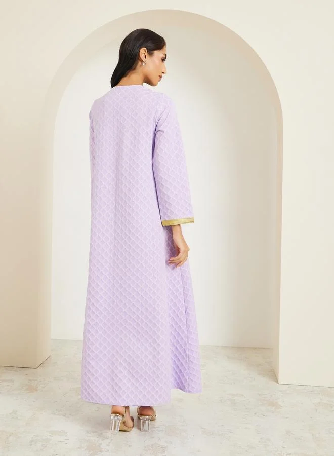 Amirah  Women Purple Jacquard Jalabiya with Gold Trim for Women | Best Price UAE