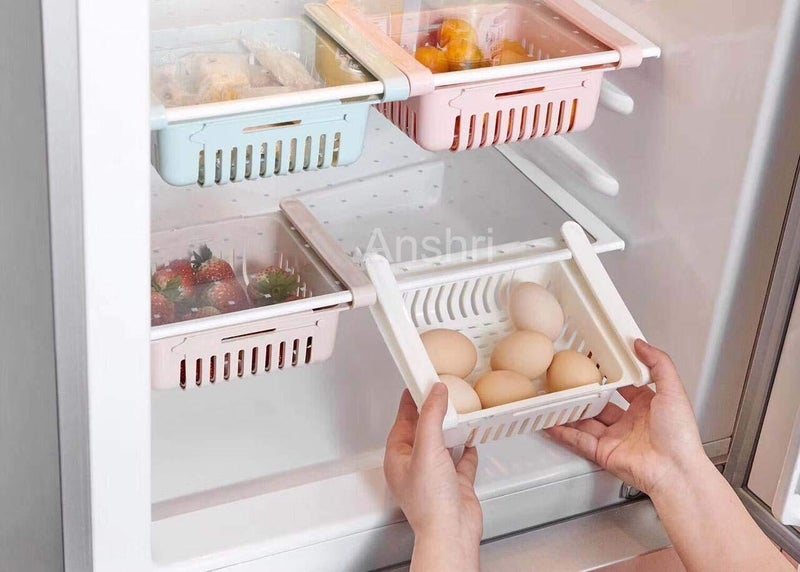 DarkShri DarkShri Adjustable Refrigerator plastic Storage Expandable Fridge Rack Basket Freeze Space Saver Drawer Sliding Vegetable Organizer Tray Box Pack of 4 - Image 4