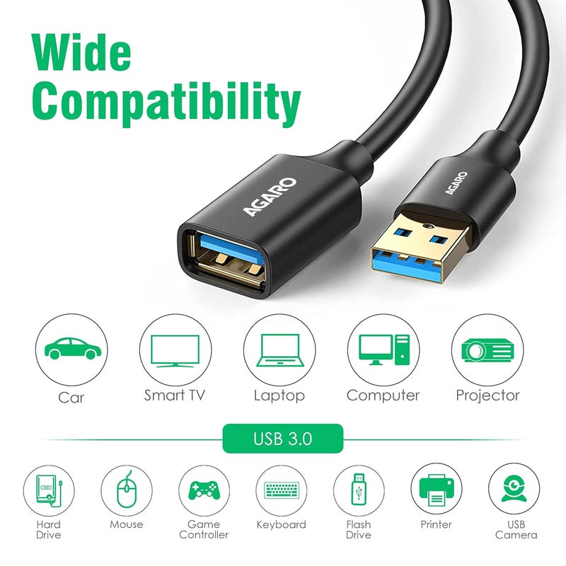 AGARO USB Extender, USB 3.0 Extension Cable Male to Female USB Cable High-Speed 5GBps Data Transfer Compatible with Webcam, Gamepad, Keyboard, Mouse, Hard Drive, Xbox, Laptop/PC/Mac/Printer, 2 Meter - Image 4