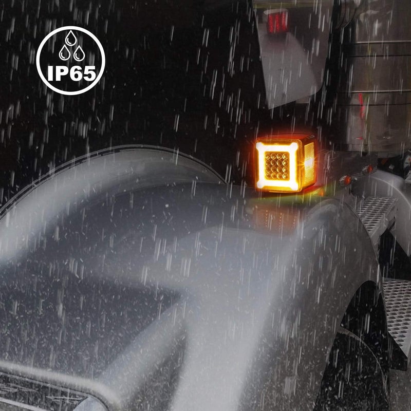 Partsam Pair Double Face Square Pedestal Fender Turn Signal Lights with Halo Glow - Image 5