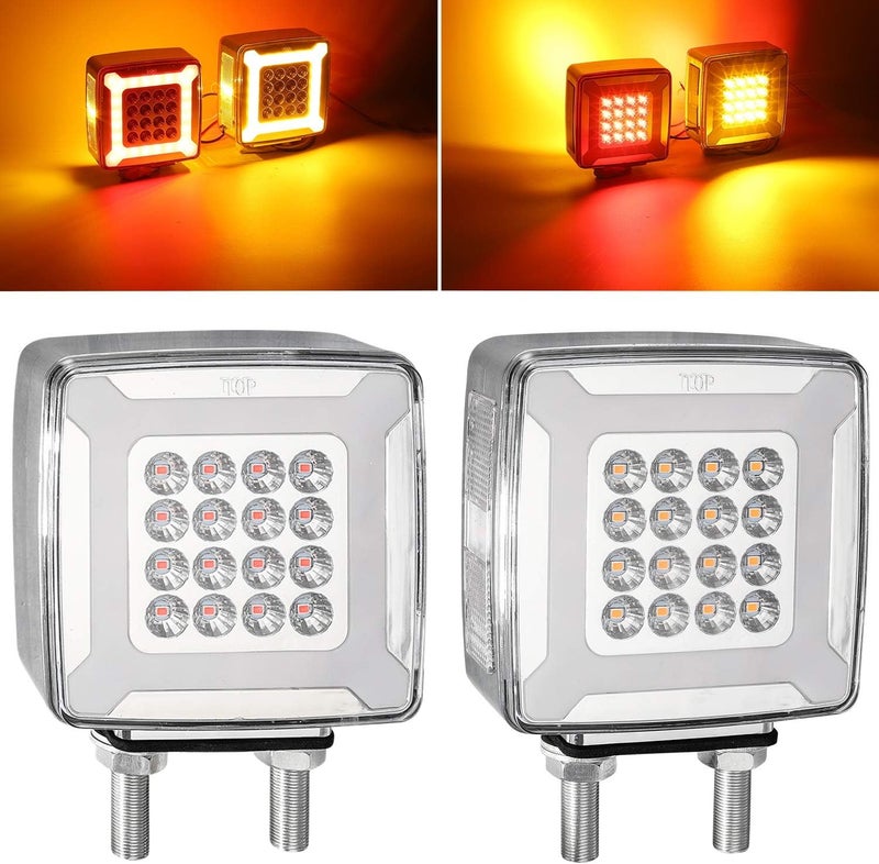 Partsam Pair Double Face Square Pedestal Fender Turn Signal Lights with Halo Glow - Image 1